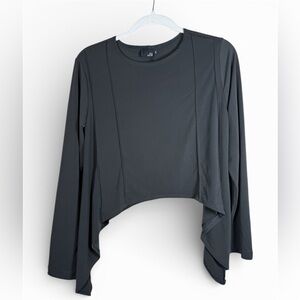 Lisa Bayne Size S Black Crop Shark Bite Hem Artsy Minimalist Lagenlook Top